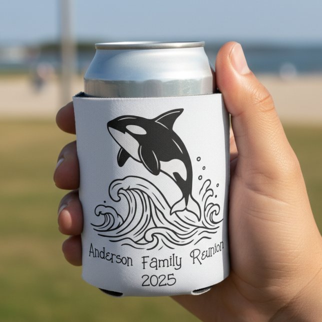 Porta-lata Reunião Familiar Minimalista (Minimalist Family Reunion can cooler with whale design)
