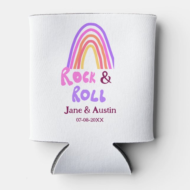 Porta-lata Rock & roll wedding add couple name retro rainbow  (Frente)