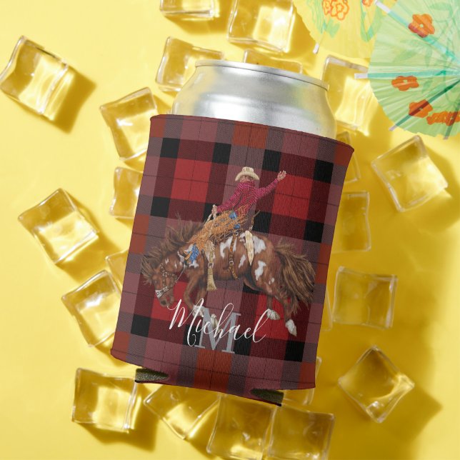 Porta-lata Rodeo Bronco Busting Cowboy Na Xadrez (Verão in situ)