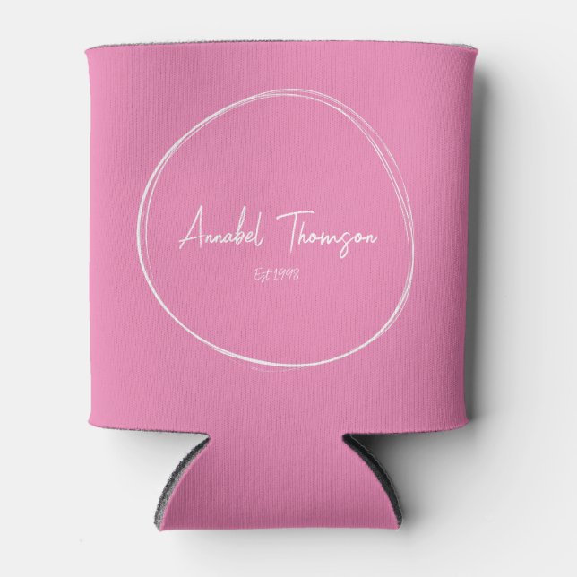 Porta-lata Rosa com Nome em Círculo Desenhado (Frente)