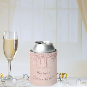 Porta-lata rosa de aniversário de 21 anos dourado, cor-de-ro