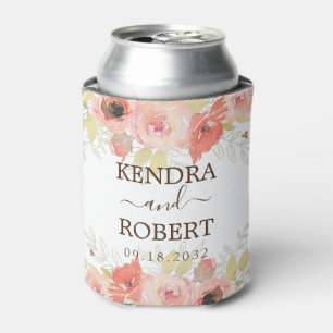 Porta-lata Rosa de Coral Rosa e Casamento Floral de Folhas Do