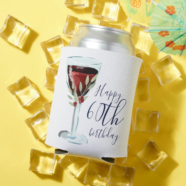 Porta-lata Rosa de Vinho Vermelho Aquarela 60ª Festa de anive (Verão in situ)