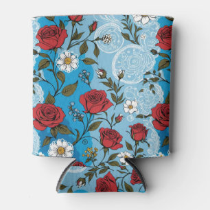 Porta-lata Rosa vermelha Daisies e Lace Turquoise