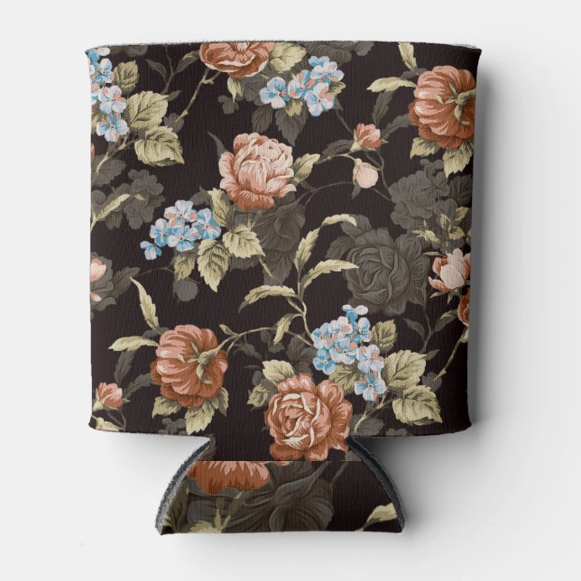 Porta-lata Rosas botânicos: padrão floral abstrato. (Frente)