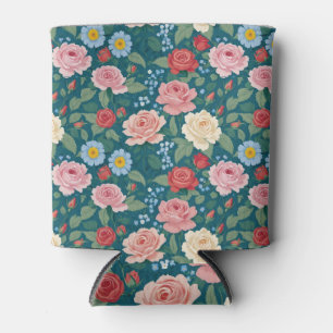 Porta-lata Rosas e Forget-Me-Nots Teal
