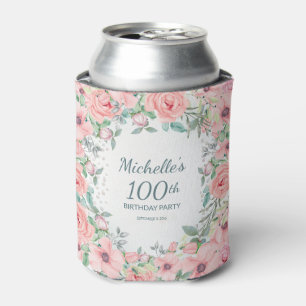 Porta-lata Rosas Florais em Aquarela Rosa Aniversário de 100