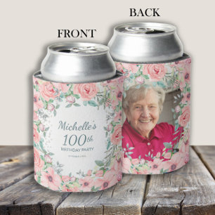 Porta-lata Rosas Florais Rosa Aniversário de 100 anos Nome Fo
