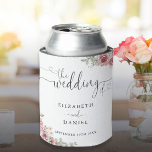 Porta-lata Rosas Floral Elegante Coração Script Casamento