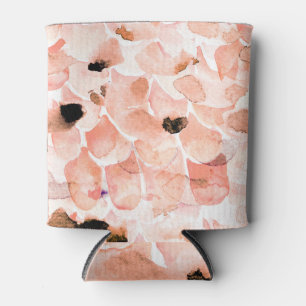 Porta-lata Rosas, pedras e folhas, padrão de aquarela.