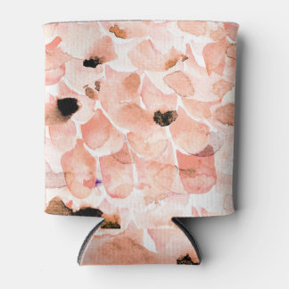 Porta-lata Rosas, pedras e folhas, padrão de aquarela.