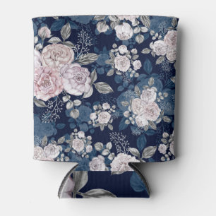 Porta-lata Rosas Rosa Azul Escuro: Vintage