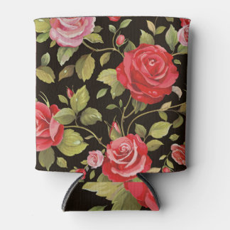 Porta-lata Rosas rosa: padrão floral elegante.