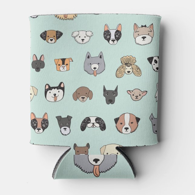 Porta-lata Rosto de Cachorro: Padrão de Cartoon Doodle (Frente)