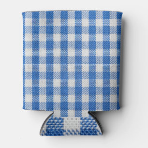 Porta-lata Roupas de jantar revestidas de cor azul-branca.