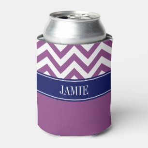 Porta-lata Roxo Ameixa Branco LG Chevron Azul Nome Monograma