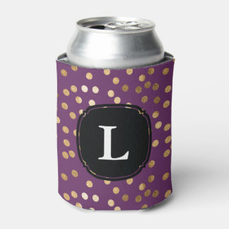 Porta-lata Roxo monograma e Bolinhas brilhante Dourada