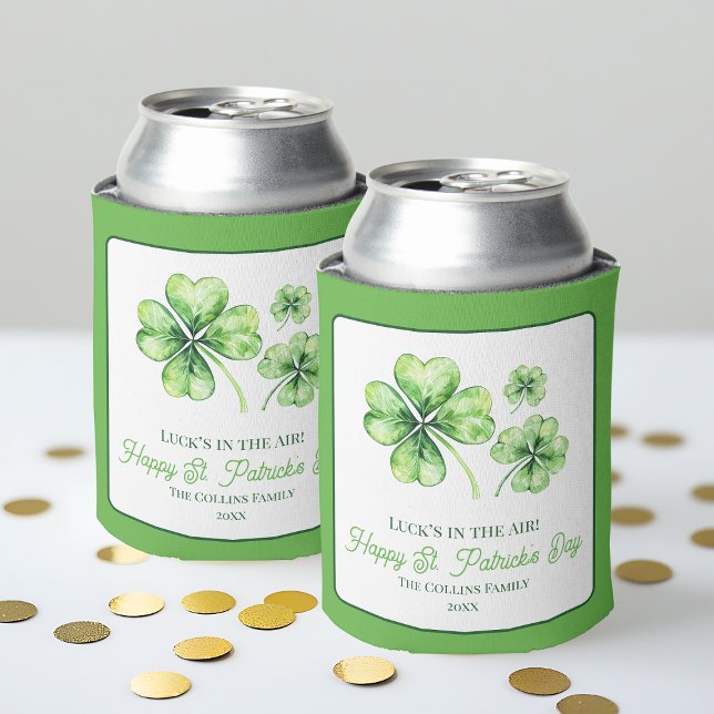 Porta-lata Rua de Shamrock de quatro folhas verdes, dia de Pa (Green Four Leaf Clover Shamrock St. Patrick's Day Can Cooler)