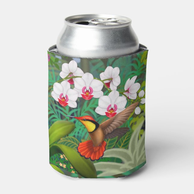 Porta-lata Ruby Red Tropical Hummingbird Can Cooler (Can Front)