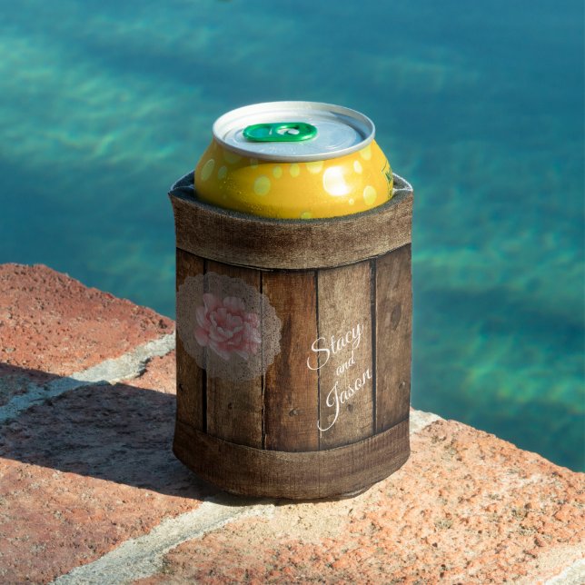 Porta-lata Rustic Barn Wood & Lace Weding Favor (Piscina in situ)