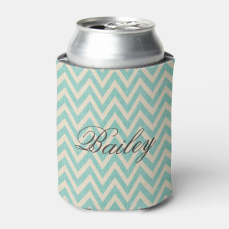 Porta-lata Rustic Linen Beige e Aqua Chevron Monograma