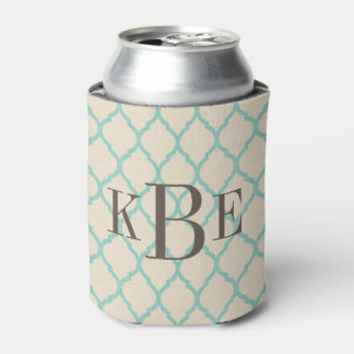 Porta-lata Rustic Linen Beige e Aqua Quatrefoil Monograma