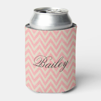 Porta-lata Rustic Linen Beige e Pink Chevron Monograma