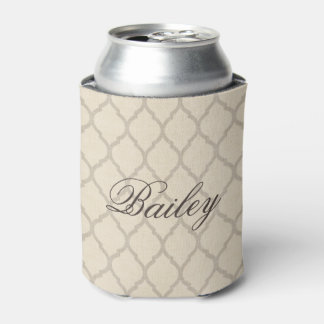 Porta-lata Rustic Linen Beige e Taupe Quatrefoil Monograma