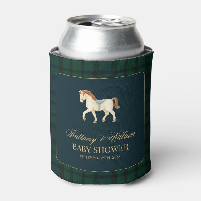 Porta-lata Rustic Tartan Plaid Horse Baby Shower  (Can Front)