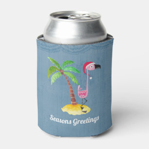 Porta-lata Sábados Saudações Flamingo Rosa em Santa Hat