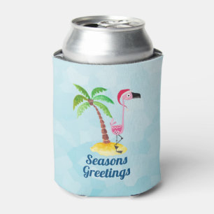 Porta-lata Sábados Saudações Flamingo Rosa em Santa Hat