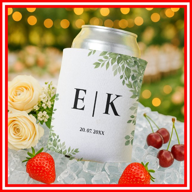 Porta-lata Sage Green Eucalyptus deixa casamento verde (Criador carregado)