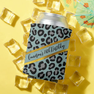 Porta-lata Sage Green Leopard Girly Cheetah Nome Personalizad