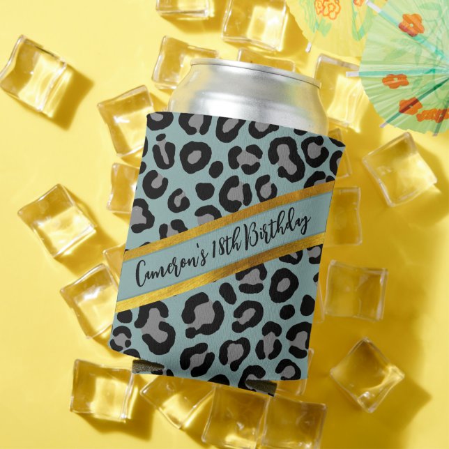 Porta-lata Sage Green Leopard Girly Cheetah Nome Personalizad (Verão in situ)