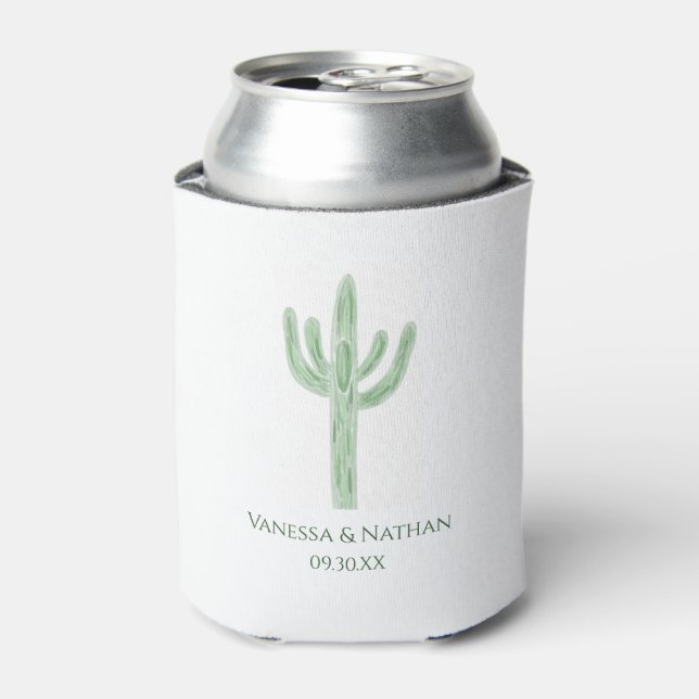 Porta-lata Sage Green Saguaro Cactus Wedding (Can Front)