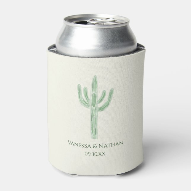 Porta-lata Sage Green Saguaro Cactus Wedding (Can Front)