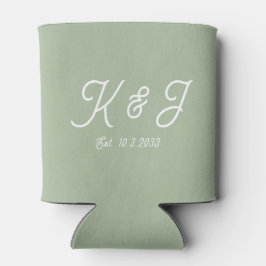 Porta-lata Sage Green Wedding Favor Monogrammed Can Cooler