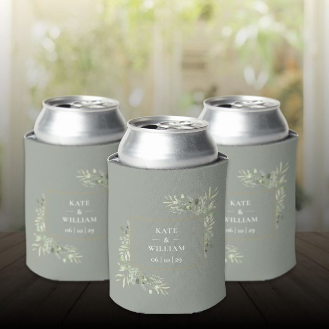 Porta-lata Sage Green Wedding Greenery Foliage (Sage Green Wedding Greenery Foliage Can Cooler)
