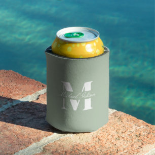 Porta-lata Sage Verde Casamento com Monograma Personalizado