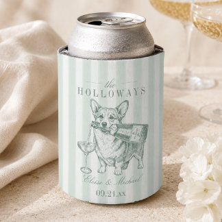 Porta-lata Sage Verde Listra Corgi Champanhe Casamento