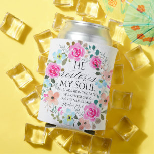 Porta-lata Salmo 23:3 - Ele restaura minha alma Bíblia Floral