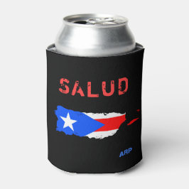 Porta-lata *~* SALUD Grunge Puerto Rico Flag em Preto