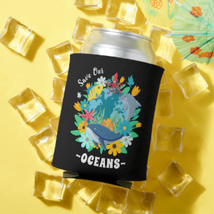 Porta-lata Salve nossos oceanos Flor Baleia Design Colorido T