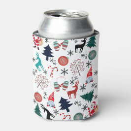 Porta-lata Santa Claus Reindeer Pine Trees Mittens Padrão