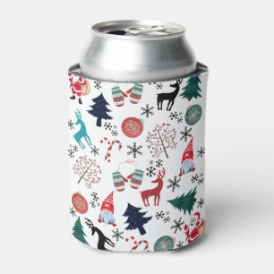 Porta-lata Santa Claus Reindeer Pine Trees Mittens Padrão