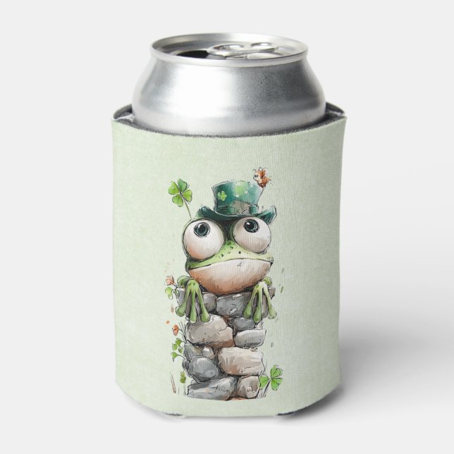 Porta-lata Sapo com Chapéu Verde e Trevo Fofo (Can Front)