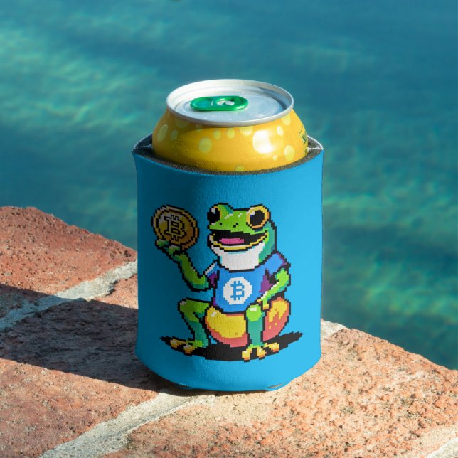 Porta-lata Sapo Crypto - Moeda Digital Engraçada Pixel Art (Piscina in situ)
