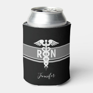 Porta-lata Script branco preto de enfermeiro RN personalizado