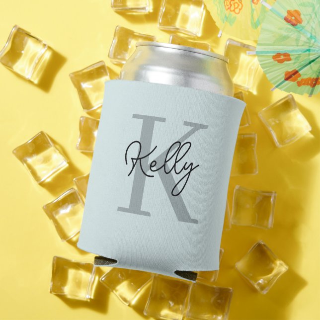 Porta-lata Script de Monograma Azul Aqua Moderno (Verão in situ)