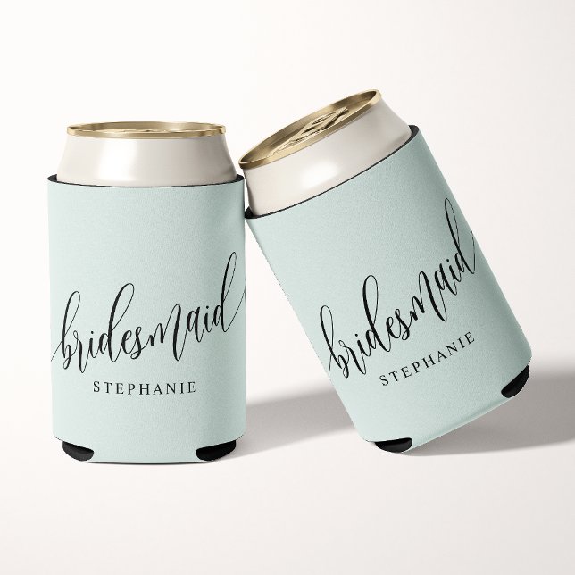 Porta-lata Script Moderno da Pastel Mint Green Bridesmaid (Criador carregado)